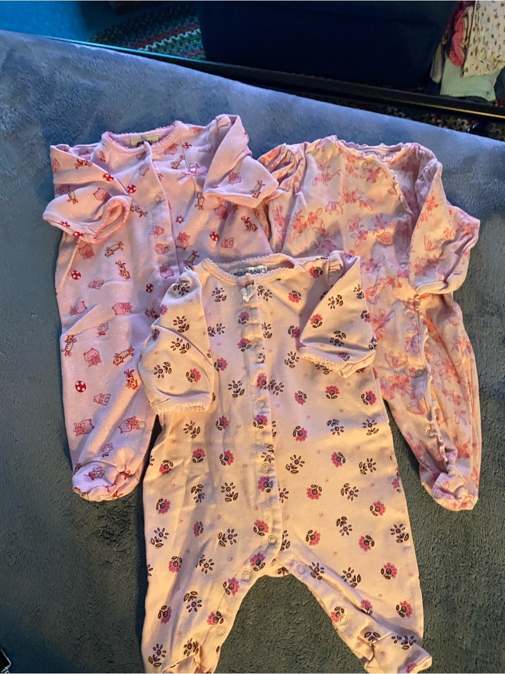 Three Carter’s & Baby Emporio Sleepers Baby Girl Pink, size 3-6 months